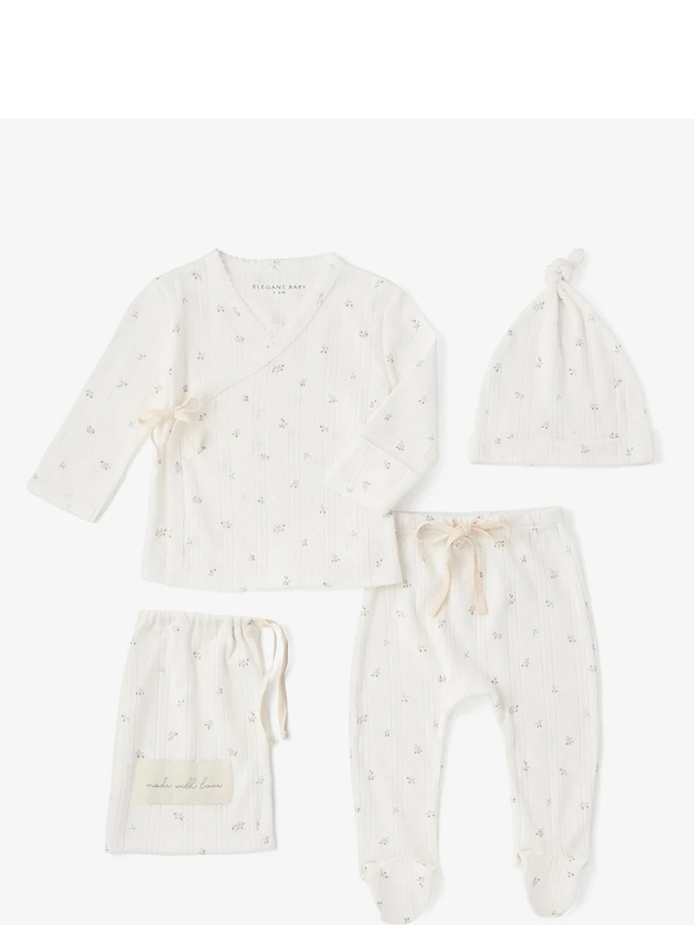 Elegant Baby Pointelle Knit Layette Baby Matching Set with Hat and Blanket